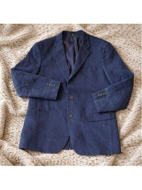 Mens Vintage Luxe Navy French Linen Sport Coat Blazer Lightweight Resort Wear L